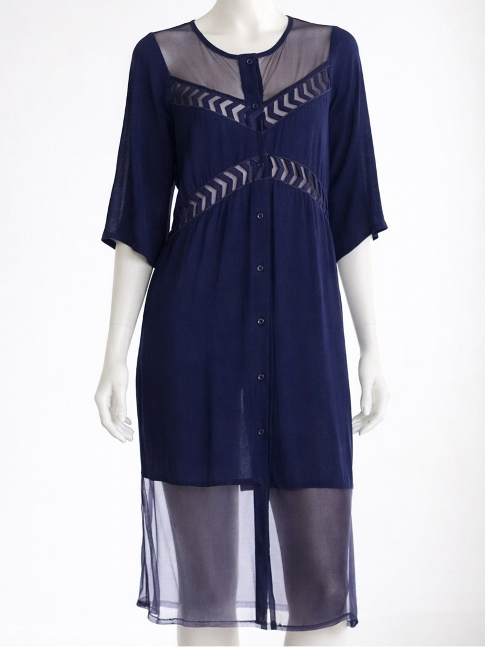 Volcom Blue Cruise Ocean Vacation Beach Sheer Coverup Dress Button Down M